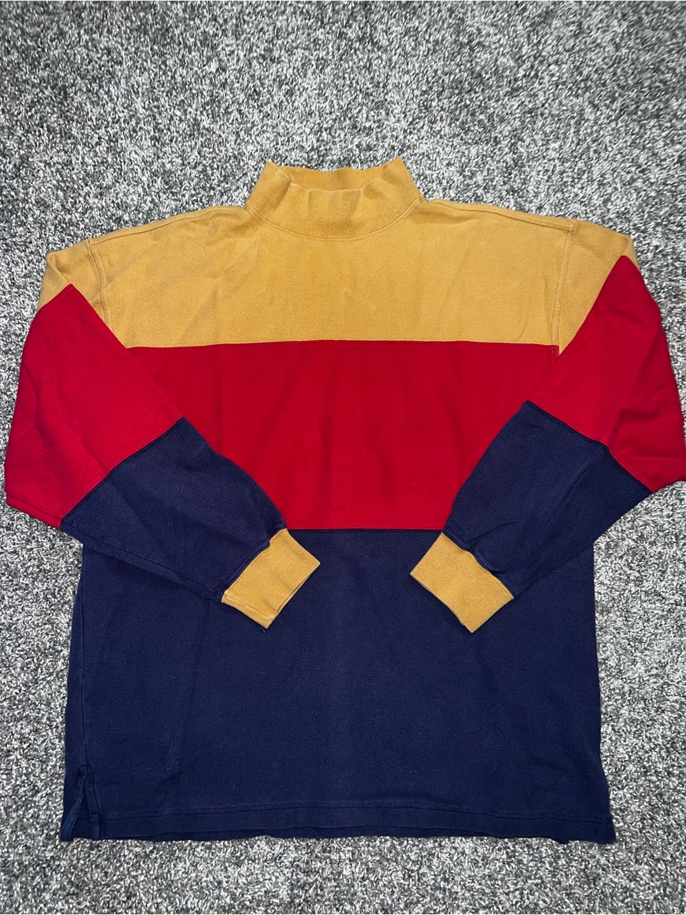 Colorblock Mock Neck Short Sleeve Tee in Mustard, Red & Navy